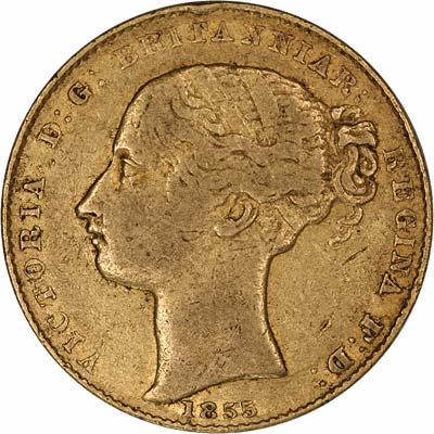 Obverse of 1855 Victoria Young Head Australian Sovereign