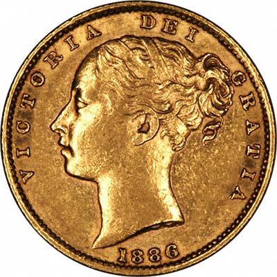 Obverse of 1886 Young Head Shield Reverse Gold Sovereign