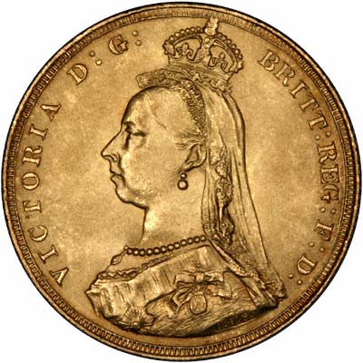 Obverse of 1887 Jubilee Head Gold Sovereign