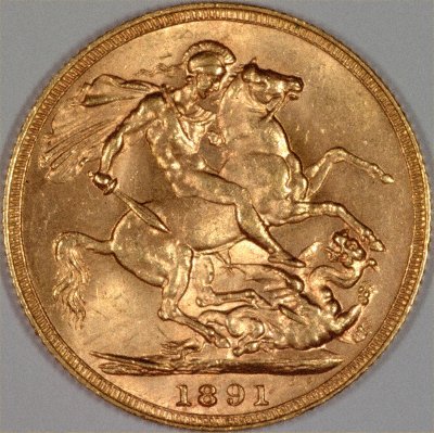 Our 1891Short Tail Gold Sovereign Reverse Photograph