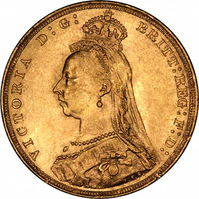 Obverse of 1891 London Mint Gold Sovereign