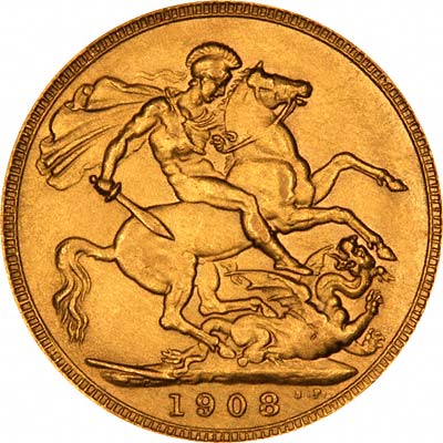 Reverse of 1908 London Mint Sovereign