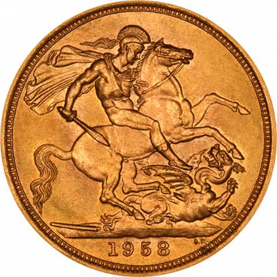Our Mint Condition 1958 Gold Sovereign Reverse Photograph