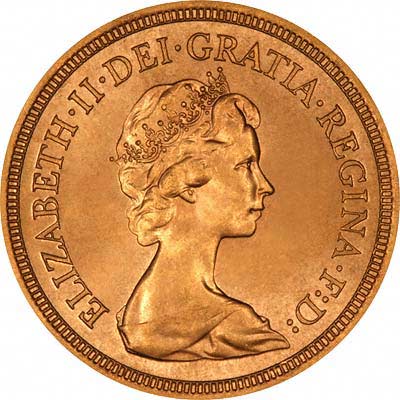 Our obverse photograph of 1979 Queen Elizaeth Sovereign.