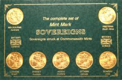 Set of 7 Different Mintmarked Sovereigns in Case