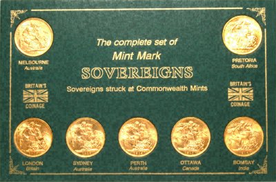 Set of 7 Different Mintmarked Sovereigns in Case